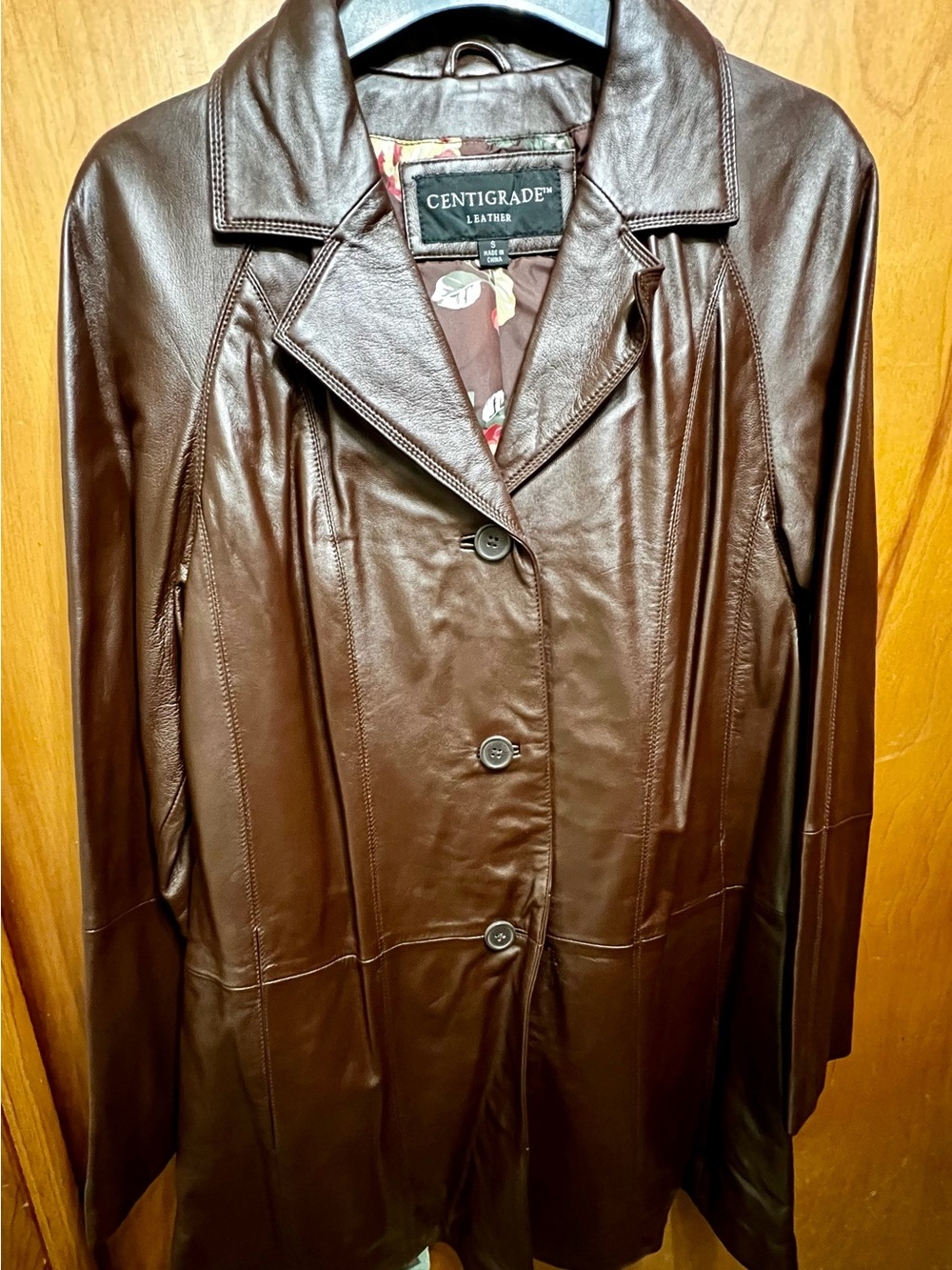 Women's Centigrade Mid-Length Leather Button-Front Coat